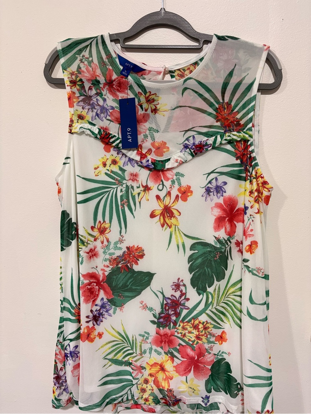 Apt. 9 White Tropical Floral Ruffle Tank Top